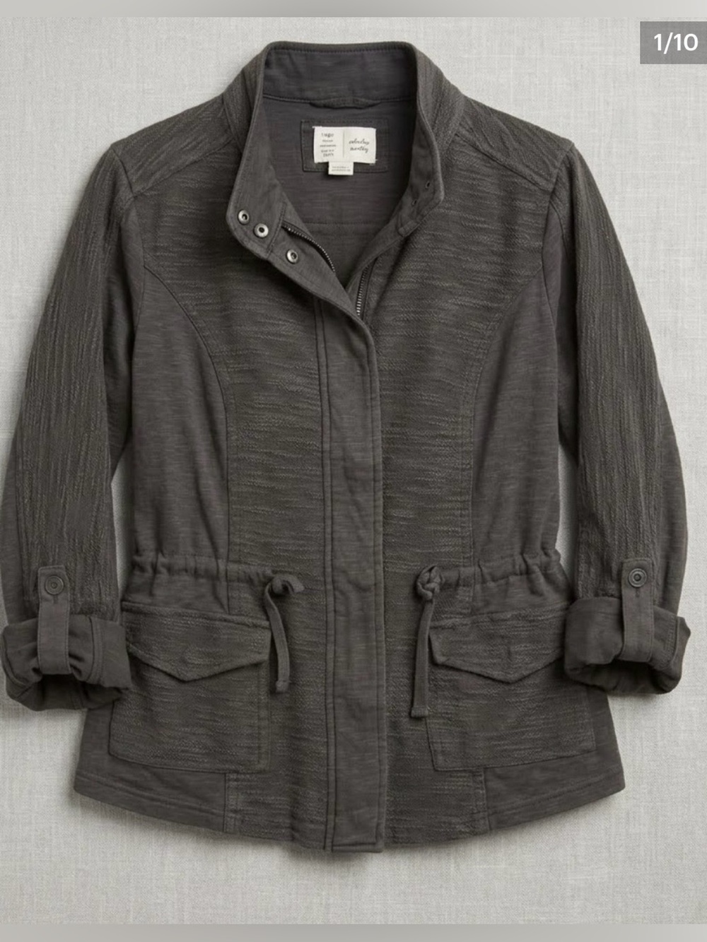 Anthropology Saturday Sunday Cotton Utility Drawstring Anorak Jacket - Dark Gray
